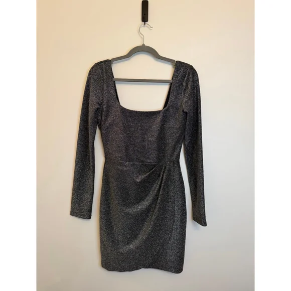 Altar'd State Silver Sparkle Mini Dress Small Metallic Lurex Wrap Evening Sexy - Picture 1 of 11